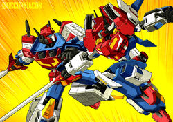  autobot blue_eyes commission english_commentary fighting highres holding holding_sword holding_weapon jim_stafford mecha no_humans open_hand robot science_fiction star_saber_(idw) star_saber_(transformers) sword the_transformers_(idw) transformers transformers_victory twitter_username weapon yellow_background 