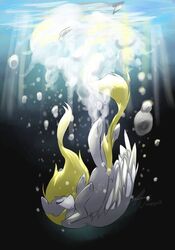 blonde_hair bubble closed_eyes cutie_mark derpy_hooves equid equine feathered_wings feathers female feral friendship_is_magic fur grey_body grey_feathers grey_fur hair hasbro hooves light long_hair mammal my_little_pony mythological_creature mythological_equine mythology pegasus signature sinking solo stupidyou3 sunlight water wings