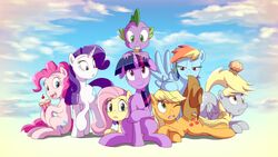 16:9 2014 alicorn applejack_(mlp) blonde_hair blue_eyes clothing cloud cowboy_hat cupcake cutie_mark deaffinity deannart derp_eyes derpy_hooves dragon earth_pony equid equine feathered_wings feathers female feral fluttershy_(mlp) food friendship_is_magic fur green_eyes group hair hasbro hat headgear headwear hi_res horn horse lying mammal muffin multicolored_hair my_little_pony mythological_creature mythological_equine mythological_scalie mythology outside pegasus pinkie_pie_(mlp) pony pupils purple_body purple_eyes purple_fur purple_hair rainbow_dash_(mlp) rarity_(mlp) scalie sitting sky slit_pupils spike_(mlp) twilight_sparkle_(mlp) two_tone_hair unicorn wallpaper widescreen wings