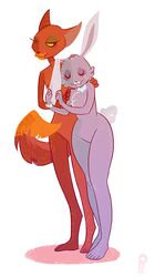 2013 anthro bunny_(courage_the_cowardly_dog) cartoon_network closed_eyes courage_the_cowardly_dog cuddling domestic_cat duo felid feline felis female female/female fur green_eyes jeff4hb kitty_(courage_the_cowardly_dog) lagomorph leporid mammal nude pink_body pink_fur rabbit red_body red_fur simple_background smile standing white_background wide_hips