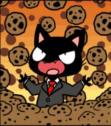 ambiguous_gender animated anthro cookie cookie_clicker domestic_cat felid feline felis food gamercat_(character) laugh low_res mammal samantha_whitten short_playtime solo teeth the_gamercat thumbnail