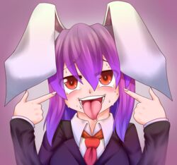 ahe_gao akahito_(kemoyuru) animal_humanoid blush bodily_fluids clothing female hair humanoid lagomorph lagomorph_humanoid leporid leporid_humanoid long_hair looking_pleasured mammal mammal_humanoid necktie open_mouth presenting_mouth purple_hair rabbit rabbit_humanoid red_eyes reisen_udongein_inaba shirt solo sweat tongue tongue_out topwear touhou