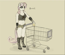 2014 ammo_belt angerelic anthro anthrofied biped boots breasts cleavage clothed clothing english_text equid equine eyelashes eyeshadow female fingerless_gloves food footwear friendship_is_magic gloves hair handwear hasbro holding_object horn makeup mammal metalocalypse my_little_pony mythological_creature mythological_equine mythology panties pouring rice solo standing sweetie_belle_(mlp) text trolley underwear unicorn