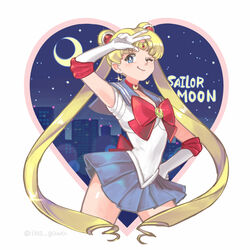  ;q back_bow bishoujo_senshi_sailor_moon bishoujo_senshi_sailor_moon_(first_season) blonde_hair blue_eyes blue_sailor_collar blue_skirt bow building choker commentary_request crescent crescent_moon double_bun earrings female gloves hair_bun hand_on_own_hip heart jewelry long_hair magical_girl moon night one_eye_closed red_bow red_choker sailor_collar sailor_moon sailor_moon_pose sailor_senshi_uniform sigumado66 skirt solo tiara tongue tongue_out transformation_brooch_(sailor_moon) tsukino_usagi twintails v white_gloves 