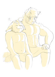 abs anthro bromance domestic_cat dragonslash duo felid feline felis fluffy hi_res leo_(dragonslash) love lynx male male/male mammal muscular pantherine pecs petting rai romantic romantic_couple sauna tiger towel