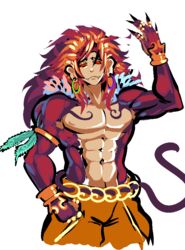 abs alpha_channel anthro belt biceps biped bottomwear clothed clothing fur hair haplorhine jewelry male mammal monkey muscular muscular_anthro muscular_male nipples pants pecs piercing primate red_body red_eyes red_fur red_hair s-purple solo standing topless yellow_eyes