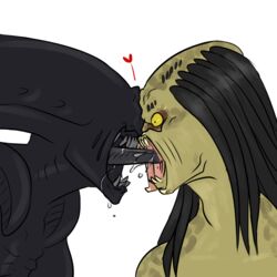 1:1 2_frame_animation alien alien_(franchise) alien_vs._predator_(franchise) ambiguous_gender animated black_body dreadlocks duo forced heart_symbol hi_res humanoid humor monster monstrous_humanoid predator_(franchise) source_request tan_body unknown_artist xenomorph yautja