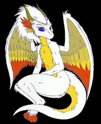 anthro black_background blue_eyes curling_toes dragon feathered_dragon feathered_scalie feathered_wings feathers feet fur furred_dragon furred_scalie horn male mythological_creature mythological_scalie mythology nateday scalie simple_background solo tail toeless_(marking) wings