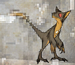 2014 ambiguous_gender angry brown_body brown_feathers censored dinosaur dromaeosaurid extinct feathered_dinosaur feathered_scalie feathers feral looking_back mosaic_censorship pixelated prehistoric_species reptile scalie skia solo tail theropod unknown_species velociraptor