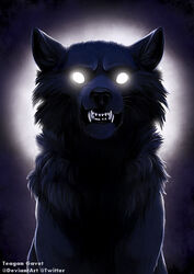 2014 ambiguous_gender backlighting black_body black_fur blackteagan canid canine canis dark european_mythology feral fur glowing glowing_eyes hati_(mythology) light lighting mammal mythology norse_mythology snarling solo spooky_(disambiguation) wolf