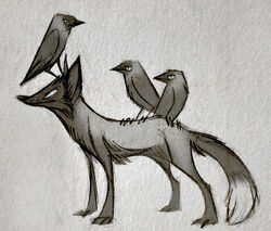 2014 ambiguous_gender avian avian_feet beak bird canid canine claws dipstick_tail feathers feral fox fur group mammal markings monochrome sketch skia tail tail_feathers tail_markings