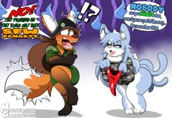  absurd_res anthro biped brazil canid canine duo female hi_res japan_air_self-defense_force male_(lore) mammal maned_wolf military miranda_(naythf) moisesgrafic omaneko_(jasdf) tagme 