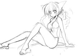  animal_ears bikini cat_ears copyright_request female greyscale monochrome shijou_sadafumi sketch solo swimsuit tail 