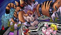 absurd_res anthro armband blonde_hair blue_eyes bracelet brother_(lore) brothers_(lore) brown_hair cat_peach cat_suit_(mario) collar domestic_cat felid feline felis female group hair hi_res human hybrid jewelry joelchan koopa luigi male mammal mario mario_bros meowser nintendo orange_eyes princess_peach scalie shell sibling_(lore) spiked_armband spiked_bracelet spiked_collar spiked_shell spikes spikes_(anatomy) super_mario_3d_world toad_(mario) twins_(lore)