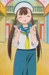  anime_screenshot brown_hair female gesture long_hair long_sleeves moriguchi_yuuichi nyomi petopetosan school_uniform serafuku solo twintails 