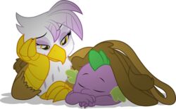 2014 absurd_res alpha_channel avian beak closed_eyes cuddling dragon duo feathered_wings feathers female feral friendship_is_magic gilda_(mlp) gray-gold gryphon hasbro hi_res lying male mickeymonster my_little_pony mythological_avian mythological_creature mythological_scalie mythology scalie simple_background sleeping smile spike_(mlp) tail transparent_background wings