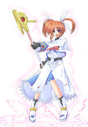  :o ankle_boots black_gloves black_socks boots bow bowtie brown_hair capelet dress female fingerless_gloves full_body gloves holding holding_staff ichino legs_apart long_skirt long_sleeves lyrical_nanoha magic_circle magical_girl mahou_shoujo_lyrical_nanoha open_mouth pink_background polearm purple_eyes raising_heart raising_heart_(shooting_mode) red_bow shoes short_hair simple_background skirt socks solo staff standing takamachi_nanoha takamachi_nanoha_(original_mode) twintails wand weapon white_dress winged_footwear wings 