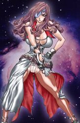  beatrix_(ff9) belt blue_eyes breasts cleavage female final_fantasy final_fantasy_ix fingerless_gloves gloves huge_breasts long_hair purple_hair solo space star_(symbol) thighhighs yuri_ai 