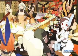  1boy 6+girls :d ^_^ age_difference akiyama_mina alcohol animal_ears apron aqua_eyes aqua_hair baby bag banana bare_shoulders basket bat_(animal) belt black_bodysuit black_hair blue_eyes blush bodysuit book bowl brown_eyes brown_hair camouflage carrot china_dress chinese_clothes choker chopsticks closed_eyes cooking copyright_name crease crop_top cup dark_skin daruma_doll dress drill_hair drink eating elbow_gloves everyone faucet fingerless_gloves food food-themed_clothes frown fruit getsumento_heiki_miina glasses gloves haibara_minamo hairband halmina_goldberg hand_on_own_hip hazemi_nakoru hazuki_mina_(getsumento_heiki_miina) holding hood indoors kannazuki_mina kisaragi_mina knife koushuu_suiren laughing lips lipstick lolita_fashion long_hair long_sleeves looking_at_viewer looking_back magical_girl makeup mi_nansou midriff miniskirt multiple_girls nanashi_(getsumento_heiki_miina) nishiha_sumire no_bra octopus official_art okama ootsuki_mina open_clothes open_mouth orange_hair outstretched_arm pacifier photoshop_(medium) rabbit_ears rabbit_tail red_eyes red_hair restaurant sake sanae_tsutsuji satsuki_mina scan school_uniform semi-rimless_eyewear serafuku shimotsuki_mina shirahime_minako shiratori_mina shiwasu_mina short_hair shrimp side_slit sidelocks sign sink sitting skirt sleeveless sleeves_past_wrists smile spring_onion sushi sweater swept_bangs tail takanashi_yuu tamamushi_mina torn_clothes tsukishiro_mina tsukuda_mina turtleneck twin_drills twintails very_long_hair watermelon white_hair wristband yayoi_mina_(getsumento_heiki_miina) 