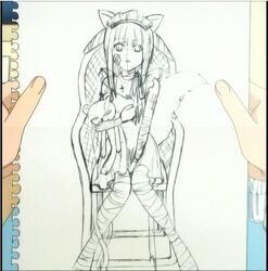  android animal_ears anime_screenshot bandages cat_ears dress female long_sleeves maid moe_(phrase) nhk_ni_youkoso! sitting sketch stitched stuffed_animal stuffed_toy tail ultimate_moe 