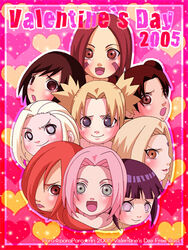  2005 6+girls blonde_hair hyuuga_hinata ino_yamanaka multiple_girls naruto naruto_(series) naruto_shippuuden nohara_rin photoshop_(medium) pomeranianko sakura_haruno shizune_(naruto) tayuya_(naruto) temari_(naruto) tenten_(naruto) tsunade_(naruto) valentine 