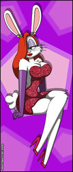  animal_humanoid anthro breasts cleavage clothed clothing disney ear_piercing eyeshadow female footwear fur gloves green_eyes hair handwear high_heels humanoid jessica_rabbit lagomorph lagomorph_humanoid leporid leporid_humanoid lipstick long_ears makeup mammal mammal_humanoid notched_ear orange_hair piercing pink_eyeshadow pink_nose purple_background purple_clothing purple_gloves purple_handwear rabbit rabbit_humanoid red_clothing red_footwear red_lipstick red_shoes roger_rabbit scut_tail shoes short_tail simple_background solo sparkles sparkling_clothing tail verona7881 whiskers white_body white_fur who_framed_roger_rabbit 