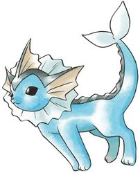  1996 3_toes :3 ambiguous_gender black_eyes black_nose blue_body blue_skin blue_tail ear_frill eeveelution empty_eyes feet feral fin frill_(anatomy) full-length_portrait generation_1_pokemon glistening glistening_body glistening_skin grey_body grey_skin head_crest head_frill hi_res ken_sugimori leaning long_tail marine membrane_(anatomy) membranous_frill multicolored_body multicolored_skin neck_frill nintendo official_art painting_(artwork) pokemon pokemon_(species) portrait quadruped simple_background smile snout solo standing tail tail_fin toes traditional_media_(artwork) two_tone_body two_tone_skin vaporeon watercolor_(artwork) white_background white_membrane 