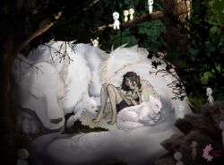  canid canine canis daybreak dramatic_lighting female feral generalkbee ghibli group hi_res human kodama_(princess_mononoke) mammal mononoke_hime sleeping wolf 