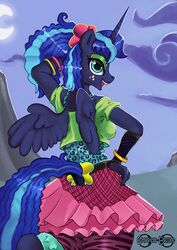  2019 alicorn anthro clothing crescent_moon empressbridle equid equine eyelashes eyeshadow female friendship_is_magic hasbro horn looking_back makeup mammal moon my_little_pony mythological_creature mythological_equine mythology open_mouth princess_luna_(mlp) solo wings 