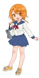  :d ama-tou bag braid commentary_request female full_body jpeg_artifacts long_sleeves looking_at_viewer natsuki_hinata neck_ribbon official_art open_mouth orange_eyes orange_hair ribbon sailor_collar school_bag school_uniform serafuku shoes simple_background skirt smile sneakers socks solo standing tonari_no_kyuuketsuki-san twin_braids white_background 