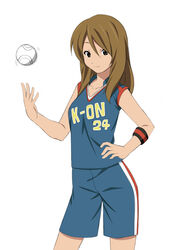  absurdres baseball brown_eyes brown_hair clothes_writing commentary_request extra female fukuoka_katsumi highres k-on! long_hair softball softball_uniform solo sportswear tachibana_himeko 