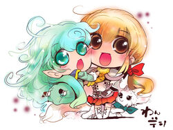  2girls aqua_eyes aqua_hair bad_id bad_pixiv_id blonde_hair chibi fortune_quest multiple_girls pastel_g._king photoshop_(medium) rumy_(fortune_quest) shiro_(fortune_quest) usoneko 