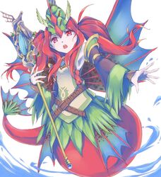  bad_id bad_pixiv_id dodomeiro duel_monster evigishki_merrowgeist female long_hair looking_at_viewer open_mouth photoshop_(medium) red_eyes red_hair solo staff yu-gi-oh! 