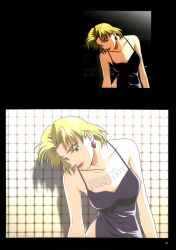  akagi_ritsuko artist_request blonde_hair breasts closed_mouth dress female highres jewelry looking_at_viewer neon_genesis_evangelion official_art photoshop_(medium) shinji_to_yukai_na_nakama-tachi short_hair smile solo 