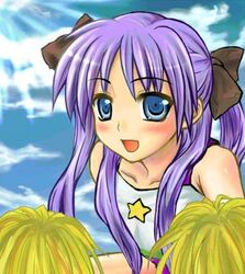  cheerleader female hiiragi_kagami long_hair lucky_star pom_pom_(cheerleading) purple_hair solo twintails yuki_mashiro 