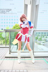  beat_angel_escalayer boots cosplay cosplay_photo dress elbow_gloves escalayer escalayer_(cosplay) female gloves hair_ribbon highres knee_boots long_hair magical_girl photo_(medium) pink_hair ribbon saya-chan smile solo 