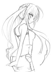  female greyscale hiiragi_kagami long_hair lucky_star monochrome painttool_sai_(medium) shijou_sadafumi solo twintails 