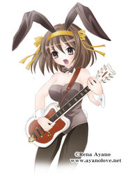  animal_ears ayano_rena brown_hair female guitar instrument medium_hair official_alternate_costume pantyhose playboy_bunny rabbit_ears solo suzumiya_haruhi suzumiya_haruhi_no_yuuutsu 