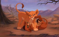  16:10 adopted_(lore) adoptive_brother_(lore) adoptive_sibling_(lore) adoptive_sister_(lore) blue_eyes brown_body brown_fur detailed_background disney duo felid female feral fur green_eyes grin hi_res kovu_(the_lion_king) legs_up lion lolicon lying male mammal multicolored_body multicolored_fur on_back open_mouth pantherine pawpads pinned plant reallynxgirl smile tail tail_tuft tan_body tan_fur the_lion_king tree tuft two_tone_body two_tone_fur vitani_(the_lion_king) widescreen yellow_sclera young young_feral 