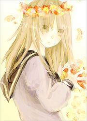  bad_id bad_pixiv_id blonde_hair female flower head_wreath kitsune_numako long_hair original photoshop_(medium) school_uniform solo 