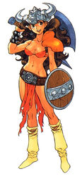  armor axe belt belt_skirt big_hair bikini bikini_top_only brown_eyes brown_hair carrying_over_shoulder fake_horns female full_body gaia_master helmet horned_helmet horns loincloth long_hair meg-meg_the_warrior navel nishimura_kinu official_art pauldrons pelvic_curtain photoshop_(medium) shield shoulder_armor simple_background single_pauldron solo studded_bracelet swimsuit vambraces weapon white_background 