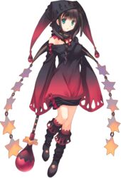  aquaplus black_hair boots dungeon_travelers_2 female full_body gradient_clothes green_eyes hat highres long_hair melvy_de_florencia mitsumi_misato official_art sleeves_past_wrists solo transparent_background wand 