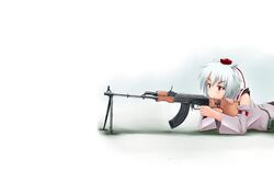  animal_ears gun hat inubashiri_momiji kcme touhou weapon white_hair 