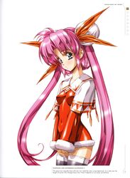  absurdres blue_eyes blush breasts capelet covered_navel double_bun dress female fur_trim growlanser growlanser_i hair_bun hair_ribbon highres long_hair long_sleeves louise_fallsmyer official_art parted_bangs parted_lips pink_hair ribbon scan short_dress small_breasts solo standing thighhighs twintails urushihara_satoshi very_long_hair zettai_ryouiki 