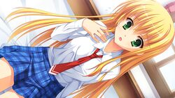  blonde_hair game_cg green_eyes kanemoto_akari kobuichi long_hair noble_works seifuku tie 