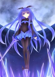  bad_end_beauty bad_end_precure bad_id bad_pixiv_id bat_wings black_bodysuit blue_eyes blue_hair blue_skirt bodysuit covered_navel crystal_sword earrings female fingerless_gloves full_moon gloves highres ice jewelry long_hair moon nail_polish precure skirt smile_precure solo sword tiara very_long_hair weapon wings yayayoruyoru 