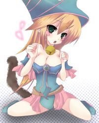  bell blonde_hair blush dark_magician_girl green_eyes heart oppai tail witch_hat yu-gi-oh! yuu-gi-ou 