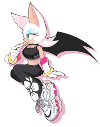  2022 5_fingers absurd_res anthro bat biped black_nose clothed clothing eyelashes female fingers footwear full-length_portrait gloves green_eyes handwear hi_res mammal portrait posojo123 rouge_the_bat sega shoes simple_background solo sonic_riders sonic_the_hedgehog_(series) white_background wings 