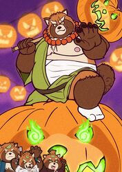  anthro belly canid canine food fruit group gyobu&#039;s_underlings gyobu_(tas) halloween hammer holidays jack-o&#039;-lantern lifewonders male mammal nipples overweight overweight_male plant pumpkin raccoon_dog tanuki tokyo_afterschool_summoners tools usikuma6 