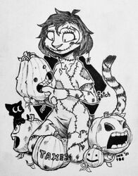  2021 anthro cheetah clothed clothing domestic_cat felid feline felis feral fur hi_res inktober inktober_2021 mammal markings monochrome simple_background smile spots spotted_body spotted_fur stephie_(fraydia1) theblueberrycarrots traditional_media_(artwork) white_background 